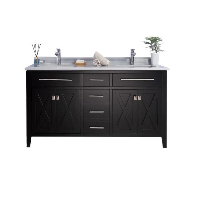 Laviva Wimbledon 60" Espresso Double Sink Bathroom Vanity with White Stripes Marble Countertop 313YG319-60E-WS