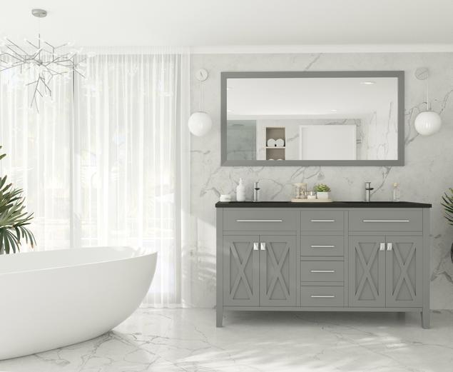 Laviva Wimbledon 60" Grey Double Sink Bathroom Vanity with Matte Black VIVA Stone Solid Surface Countertop 313YG319-60G-MB