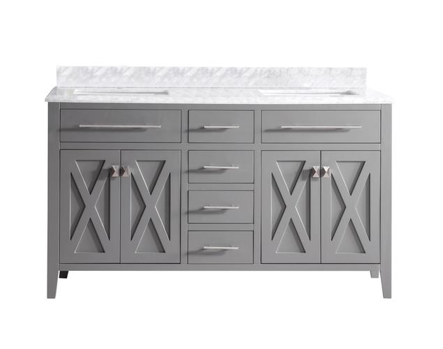 Laviva Wimbledon 60" Grey Double Sink Bathroom Vanity with White Carrara Marble Countertop 313YG319-60G-WC