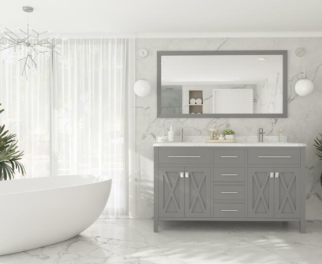 Laviva Wimbledon 60" Grey Double Sink Bathroom Vanity with White Carrara Marble Countertop 313YG319-60G-WC