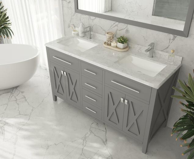 Laviva Wimbledon 60" Grey Double Sink Bathroom Vanity with White Carrara Marble Countertop 313YG319-60G-WC