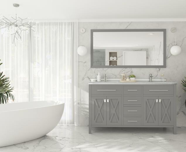 Laviva Wimbledon 60" Grey Double Sink Bathroom Vanity with White Stripes Marble Countertop 313YG319-60G-WS