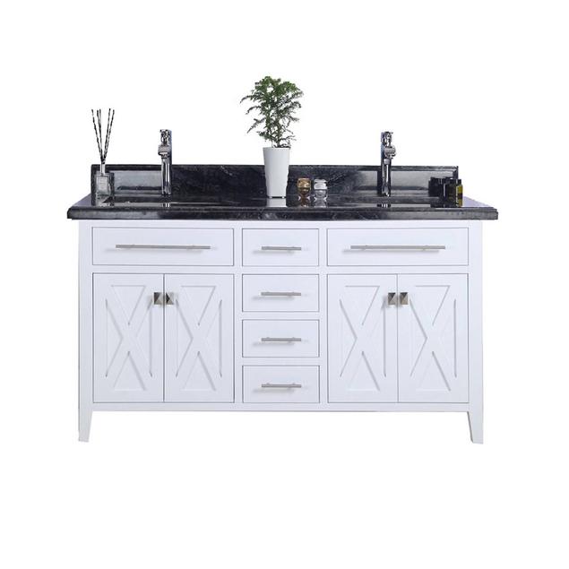 Laviva Wimbledon 60" White Double Sink Bathroom Vanity with Black Wood Marble Countertop 313YG319-60W-BW