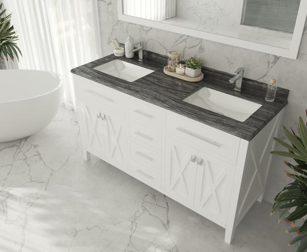 Laviva Wimbledon 60" White Double Sink Bathroom Vanity with Black Wood Marble Countertop 313YG319-60W-BW