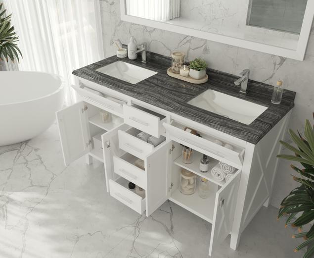 Laviva Wimbledon 60" White Double Sink Bathroom Vanity with Black Wood Marble Countertop 313YG319-60W-BW