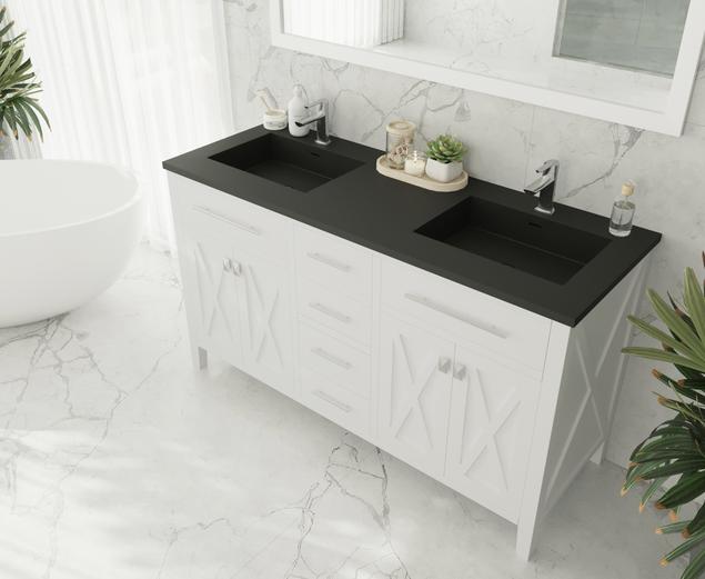 Laviva Wimbledon 60" White Double Sink Bathroom Vanity with Matte Black VIVA Stone Solid Surface Countertop 313YG319-60W-MB