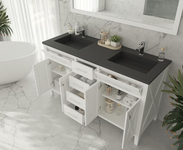 Laviva Wimbledon 60" White Double Sink Bathroom Vanity with Matte Black VIVA Stone Solid Surface Countertop 313YG319-60W-MB