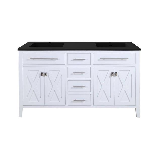 Laviva Wimbledon 60" White Double Sink Bathroom Vanity with Matte Black VIVA Stone Solid Surface Countertop 313YG319-60W-MB