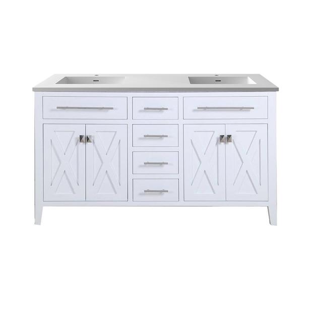 Laviva Wimbledon 60" White Double Sink Bathroom Vanity with Matte White VIVA Stone Solid Surface Countertop 313YG319-60W-MW