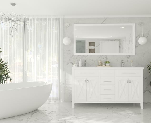 Laviva Wimbledon 60" White Double Sink Bathroom Vanity with Matte White VIVA Stone Solid Surface Countertop 313YG319-60W-MW