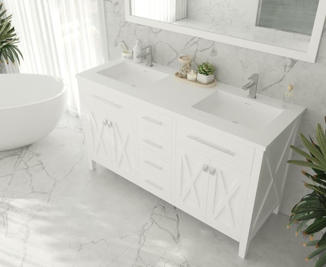 Laviva Wimbledon 60" White Double Sink Bathroom Vanity with Matte White VIVA Stone Solid Surface Countertop 313YG319-60W-MW