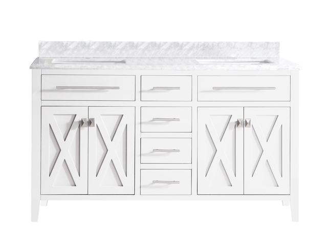 Laviva Wimbledon 60" White Double Sink Bathroom Vanity with White Carrara Marble Countertop 313YG319-60W-WC