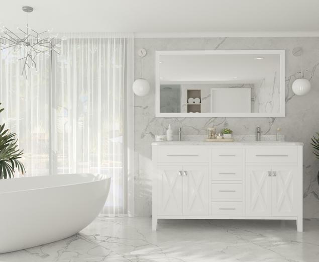 Laviva Wimbledon 60" White Double Sink Bathroom Vanity with White Carrara Marble Countertop 313YG319-60W-WC