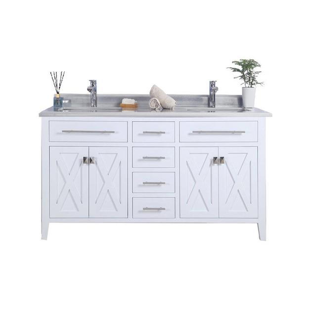 Laviva Wimbledon 60" White Double Sink Bathroom Vanity with White Stripes Marble Countertop 313YG319-60W-WS