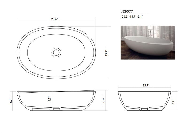 Legion Furniture 23.6" White Matt Solid Surface Bowl - No Faucet - WJ9077-W