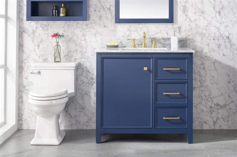 Legion Furniture 36" Blue Finish Sink Vanity Cabinet With Carrara White Top - WLF2136-B