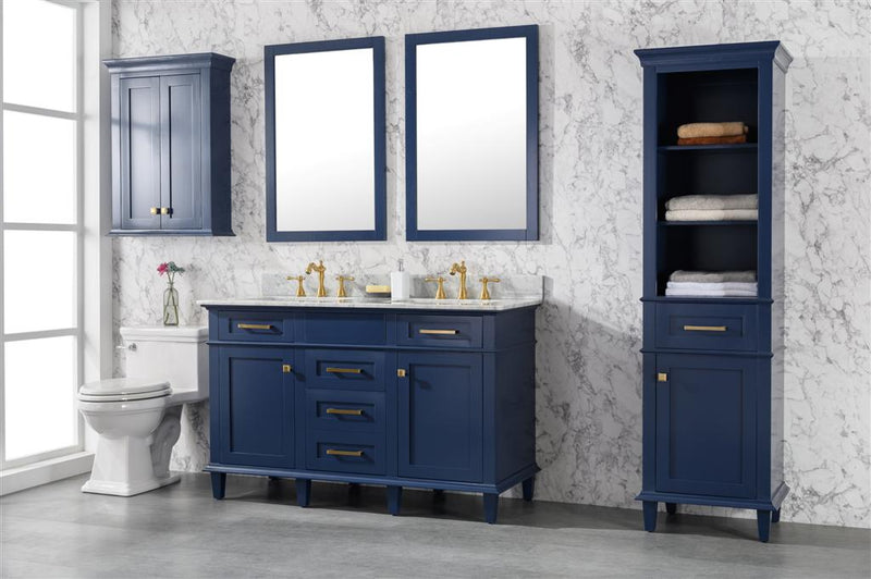Legion Furniture 54" Blue Finish Double Sink Vanity Cabinet With Carrara White Top - WLF2254-B