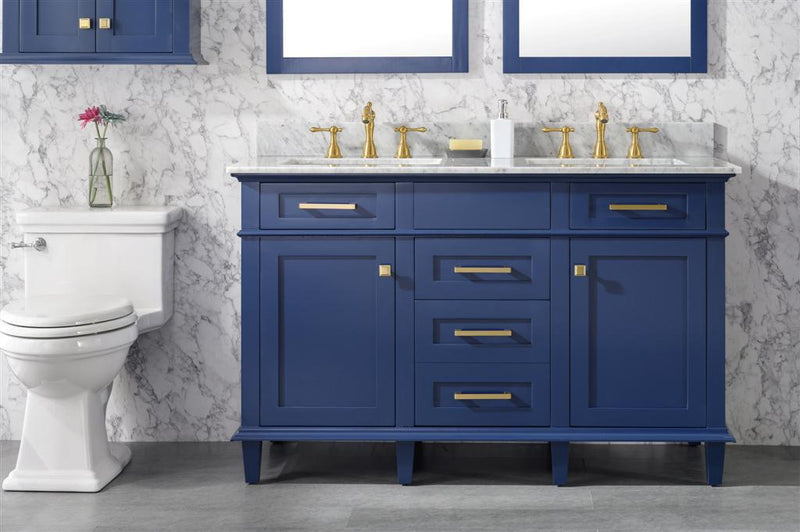Legion Furniture 54" Blue Finish Double Sink Vanity Cabinet With Carrara White Top - WLF2254-B
