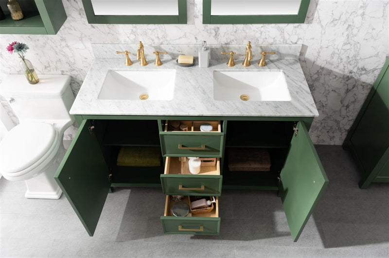 Legion Furniture 54" Vogue Green Finish Double Sink Vanity Cabinet With Carrara White Top - WLF2154-VG