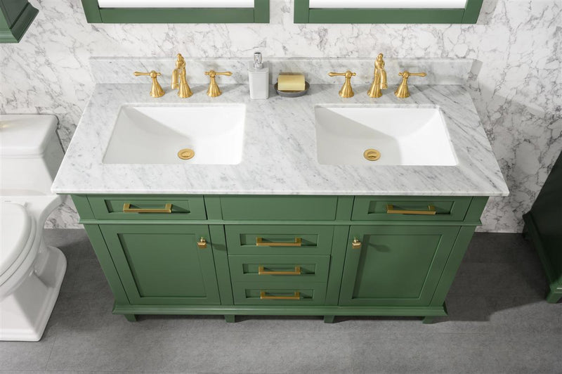Legion Furniture 54" Vogue Green Finish Double Sink Vanity Cabinet With Carrara White Top - WLF2254-VG