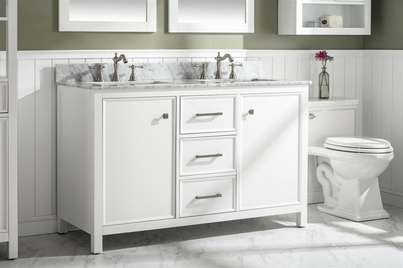 Legion Furniture 54" White Finish Double Sink Vanity Cabinet With Carrara White Top - WLF2154-W