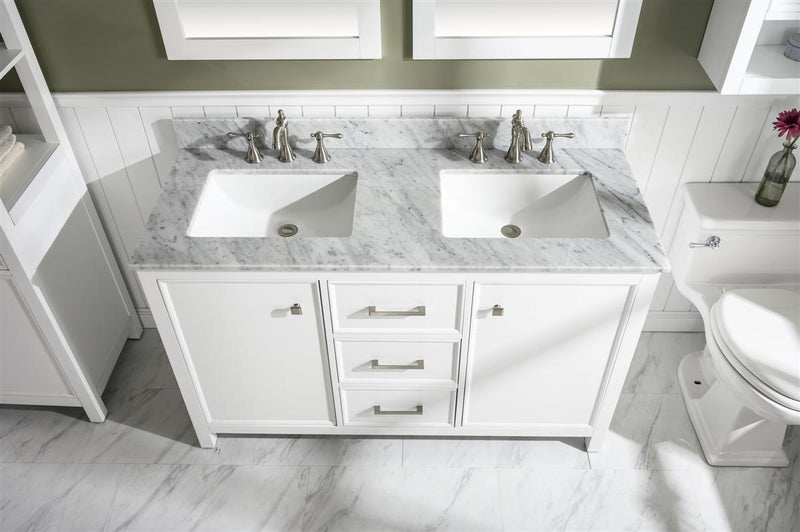 Legion Furniture 54" White Finish Double Sink Vanity Cabinet With Carrara White Top - WLF2154-W