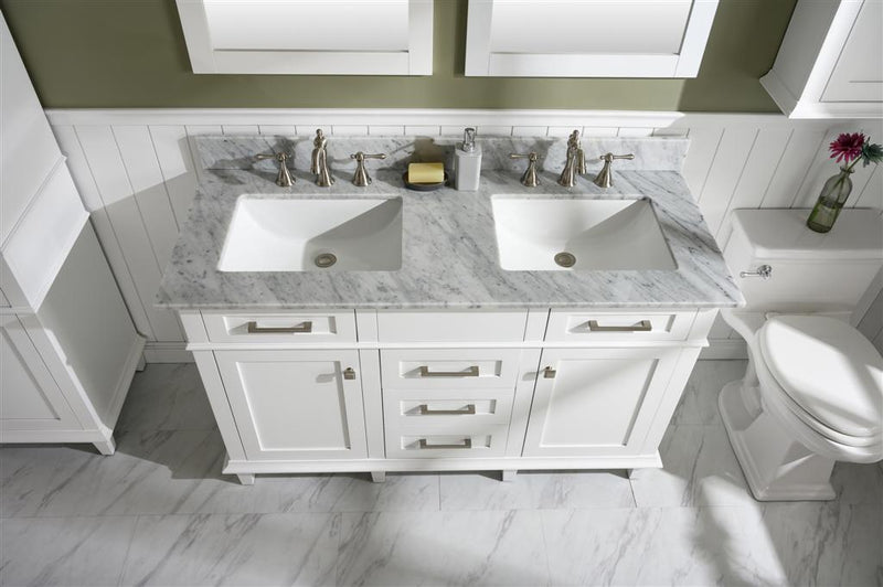 Legion Furniture 54" White Finish Double Sink Vanity Cabinet With Carrara White Top - WLF2254-W