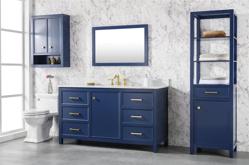 Legion Furniture 60" Blue Finish Single Sink Vanity Cabinet With Carrara White Top - WLF2160S-B