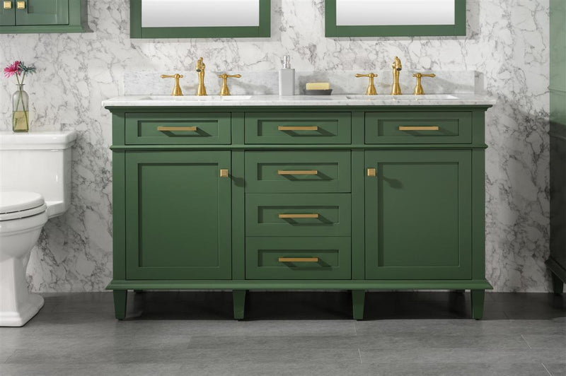 Legion Furniture 60" Vogue Green Finish Double Sink Vanity Cabinet With Carrara White Top - WLF2260D-VG