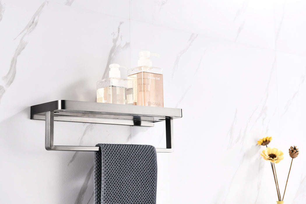 Lexora Bagno Bianca Stainless Steel Black Glass Shelf w/ Towel Bar - Gun Metal LST18152GM-BG