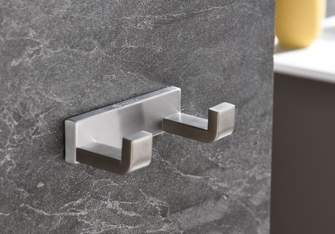 Lexora Bagno Bianca Stainless Steel Double Robe Hook - Brushed Nickel LRH18152BN