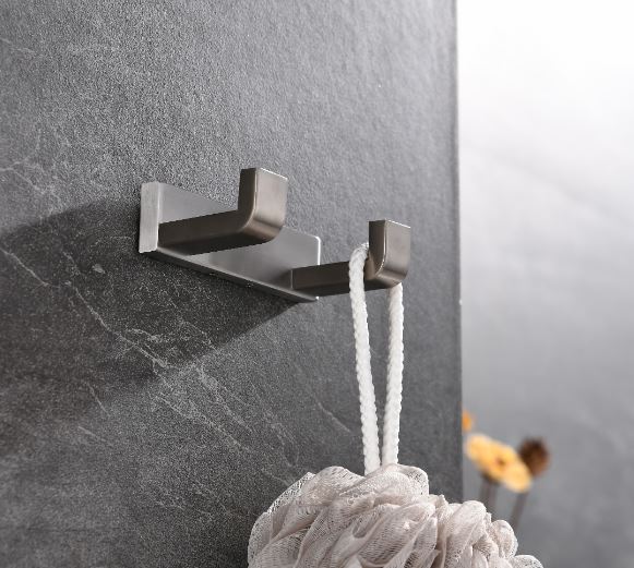 Lexora Bagno Bianca Stainless Steel Double Robe Hook - Brushed Nickel LRH18152BN