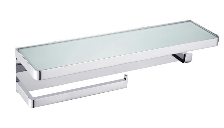 Lexora Bagno Bianca Stainless Steel White Glass Shelf w/ Towel Bar & Robe Hook - Chrome LSTR18152PC-WG