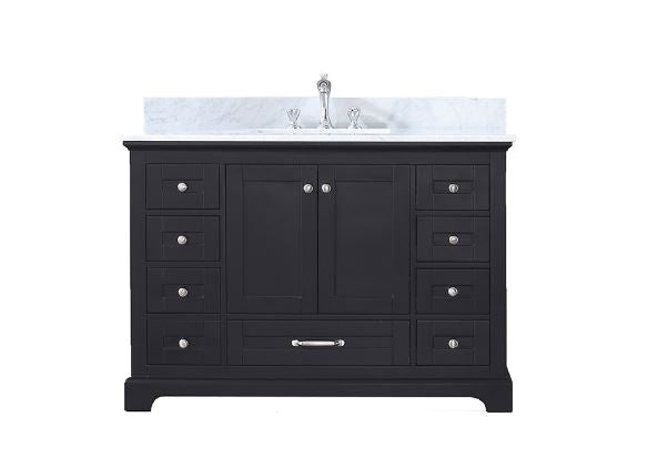 Lexora Dukes 48" Espresso Single Vanity, White Carrara Marble Top, White Square Sink and no Mirror LD342248SGDS000