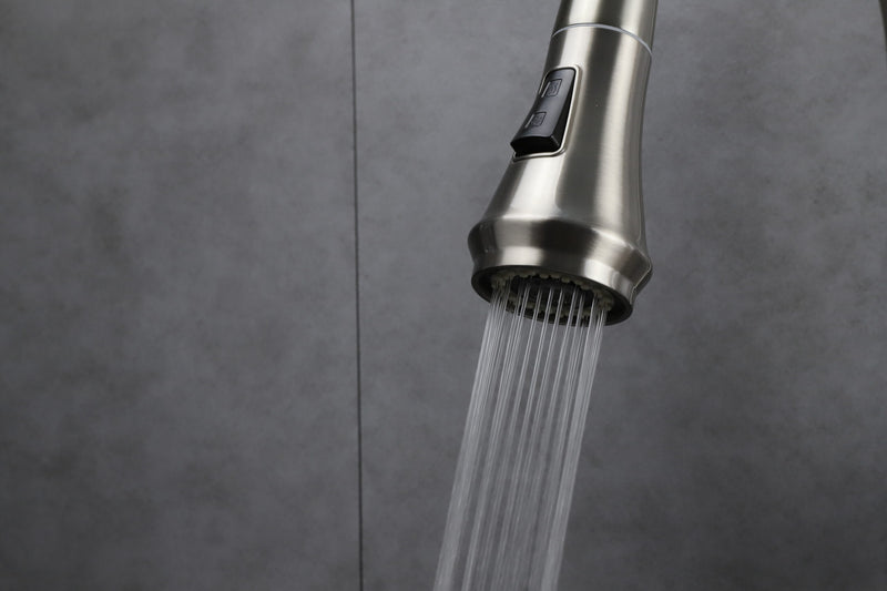 Lexora Garbatella Brass Kitchen Faucet w/ Pull Out Sprayer - Brushed Nickel LKFS9011BN