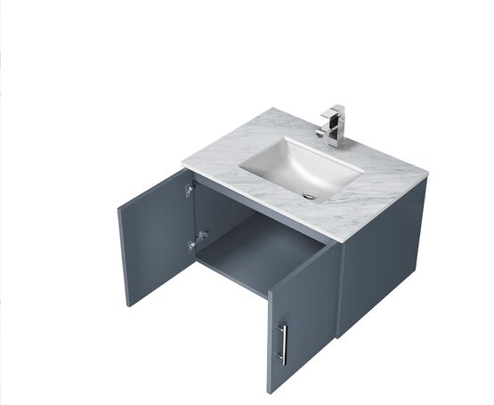 Lexora Geneva 30" Dark Grey Single Vanity, White Carrara Marble Top, White Square Sink and 30" LED Mirror w/ Faucet LG192230DBDSLM30F