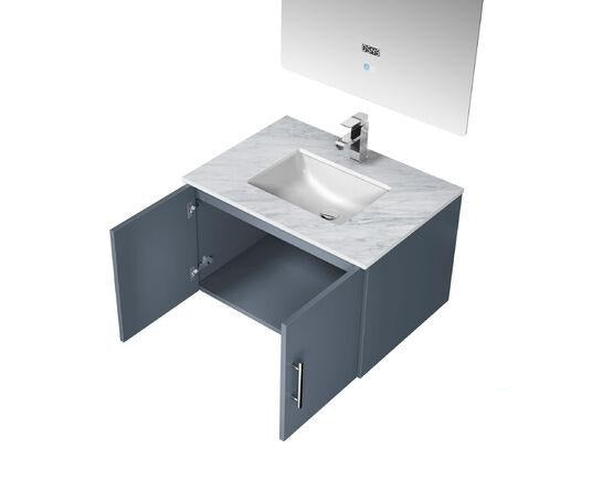 Lexora Geneva 30" Dark Grey Single Vanity, White Carrara Marble Top, White Square Sink and 30" LED Mirror w/ Faucet LG192230DBDSLM30F