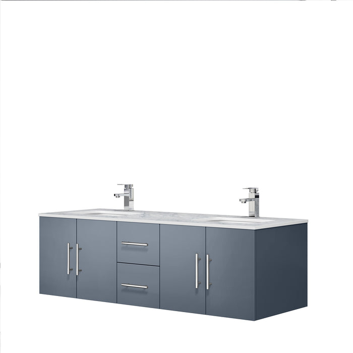 Lexora Geneva 60" Dark Grey Double Vanity, White Carrara Marble Top, White Square Sinks and 60" LED Mirror LG192260DBDSLM60