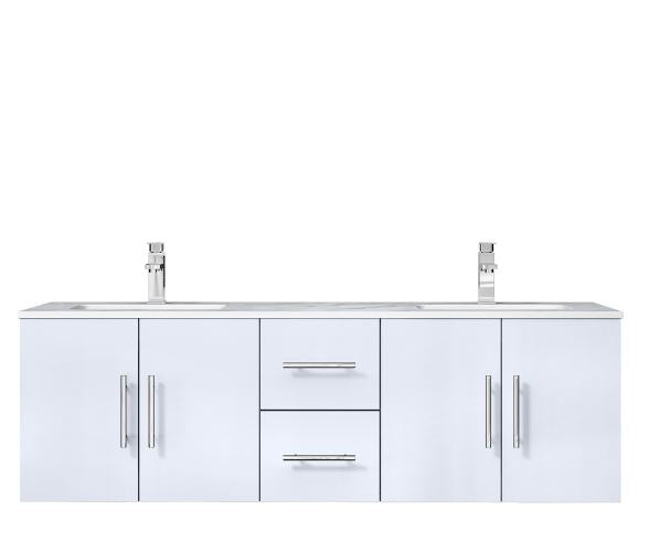 Lexora Geneva 60" Glossy White Double Vanity, White Carrara Marble Top, White Square Sinks and no Mirror LG192260DMDS000