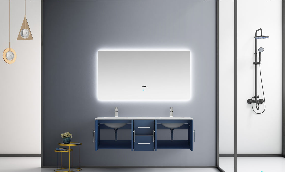 Lexora Geneva 60" Navy Blue Double Vanity, no Top and 60" LED Mirror LG192260DE00LM60