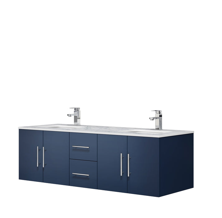 Lexora Geneva 60" Navy Blue Double Vanity, White Carrara Marble Top, White Square Sinks and no Mirror LG192260DEDS000