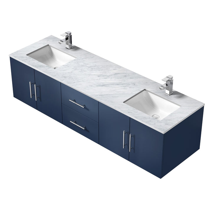 Lexora Geneva 72" Navy Blue Double Vanity, White Carrara Marble Top, White Square Sinks and no Mirror LG192272DEDS000