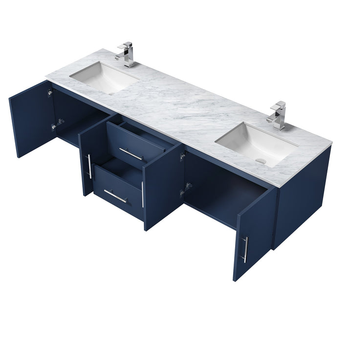 Lexora Geneva 72" Navy Blue Double Vanity, White Carrara Marble Top, White Square Sinks and no Mirror LG192272DEDS000