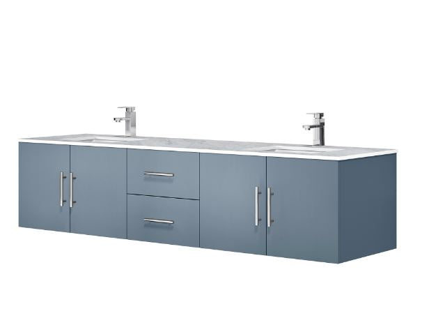 Lexora Geneva 80" Dark Grey Double Vanity, White Carrara Marble Top, White Square Sinks and no Mirror LG192280DBDS000