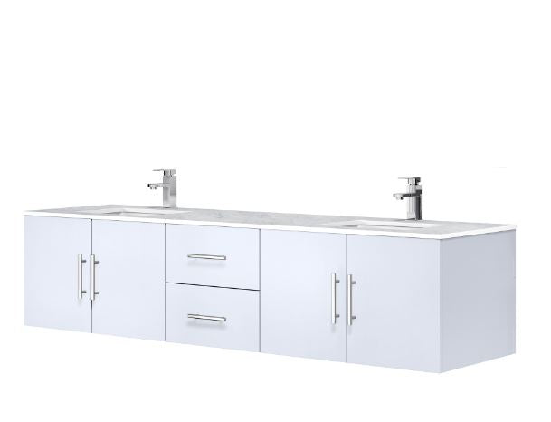 Lexora Geneva 80" Glossy White Double Vanity, White Carrara Marble Top, White Square Sinks and no Mirror LG192280DMDS000