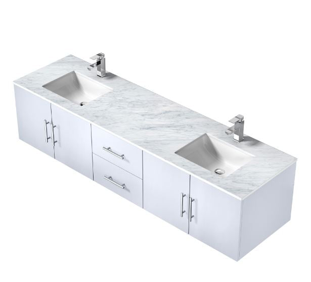 Lexora Geneva 80" Glossy White Double Vanity, White Carrara Marble Top, White Square Sinks and no Mirror LG192280DMDS000