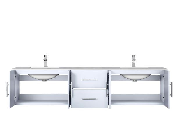 Lexora Geneva 80" Glossy White Double Vanity, White Carrara Marble Top, White Square Sinks and no Mirror LG192280DMDS000