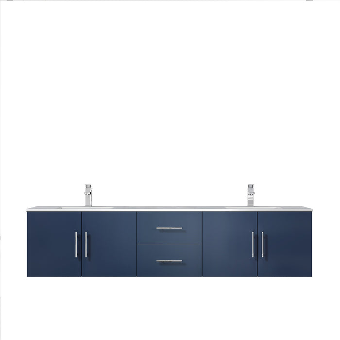 Lexora Geneva 80" Navy Blue Double Vanity, White Carrara Marble Top, White Square Sinks and no Mirror LG192280DEDS000