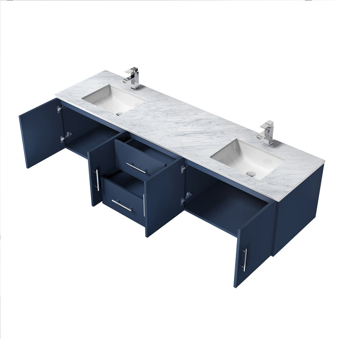 Lexora Geneva 80" Navy Blue Double Vanity, White Carrara Marble Top, White Square Sinks and no Mirror LG192280DEDS000