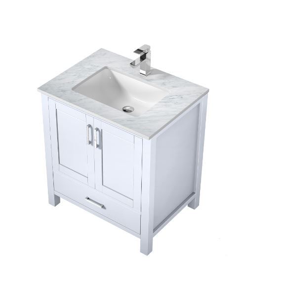 Lexora Jacques 30" White Single Vanity, White Carrara Marble Top, White Square Sink and no Mirror LJ342230SADS000